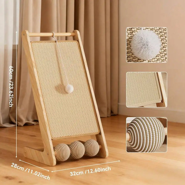 Lean reversible cat scratch ramp with play balls