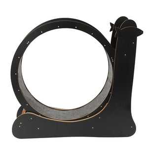 Cat Exercise Wheel «Sprint» Black — wheel seen at an angle in a living room