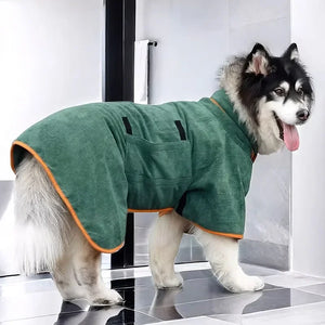 Drying Robe «Fluff» in coffee — microfibre dog bathrobe seen from the side