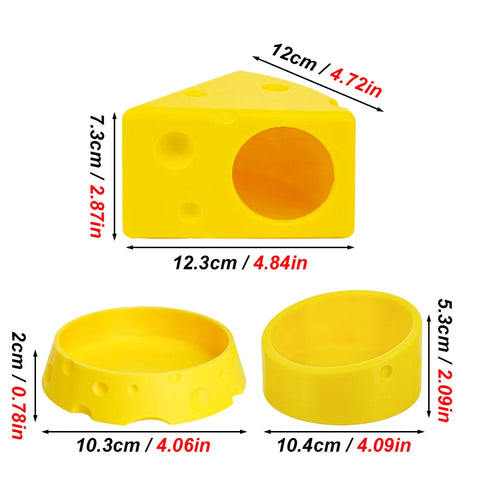 Cheese Hideout «Gouda» — cheese-wedge hideout with its feeding dishes