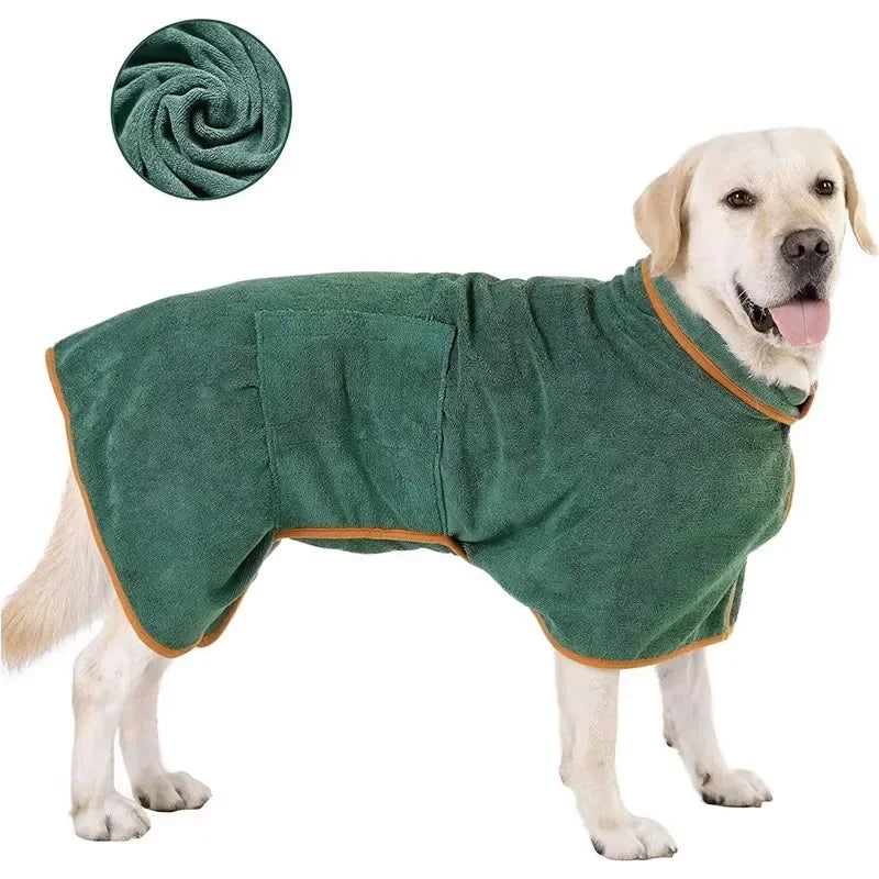 Drying Robe «Fluff» in blue — microfibre dog bathrobe seen from the side