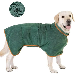Drying Robe «Fluff» in blue — microfibre dog bathrobe seen from the side