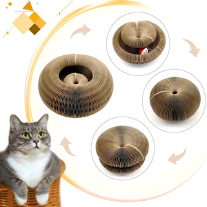 Twist accordion scratcher shaped into a nest