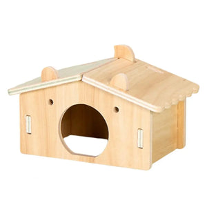 Wooden Play Set «Village» — hamster exploring a wooden hideout