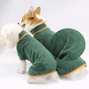 Drying Robe «Fluff» in grey with orange edge — microfibre dog bathrobe