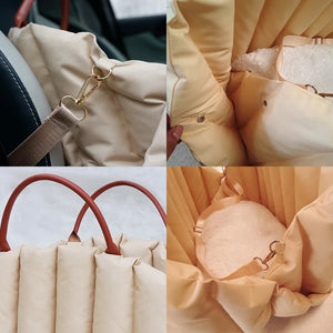 Travel Booster «Voyage» in light khaki — side view of the padded booster seat
