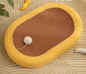 Scratch Nest Siesta Oval Yellow with rattan surface, 60x40 cm